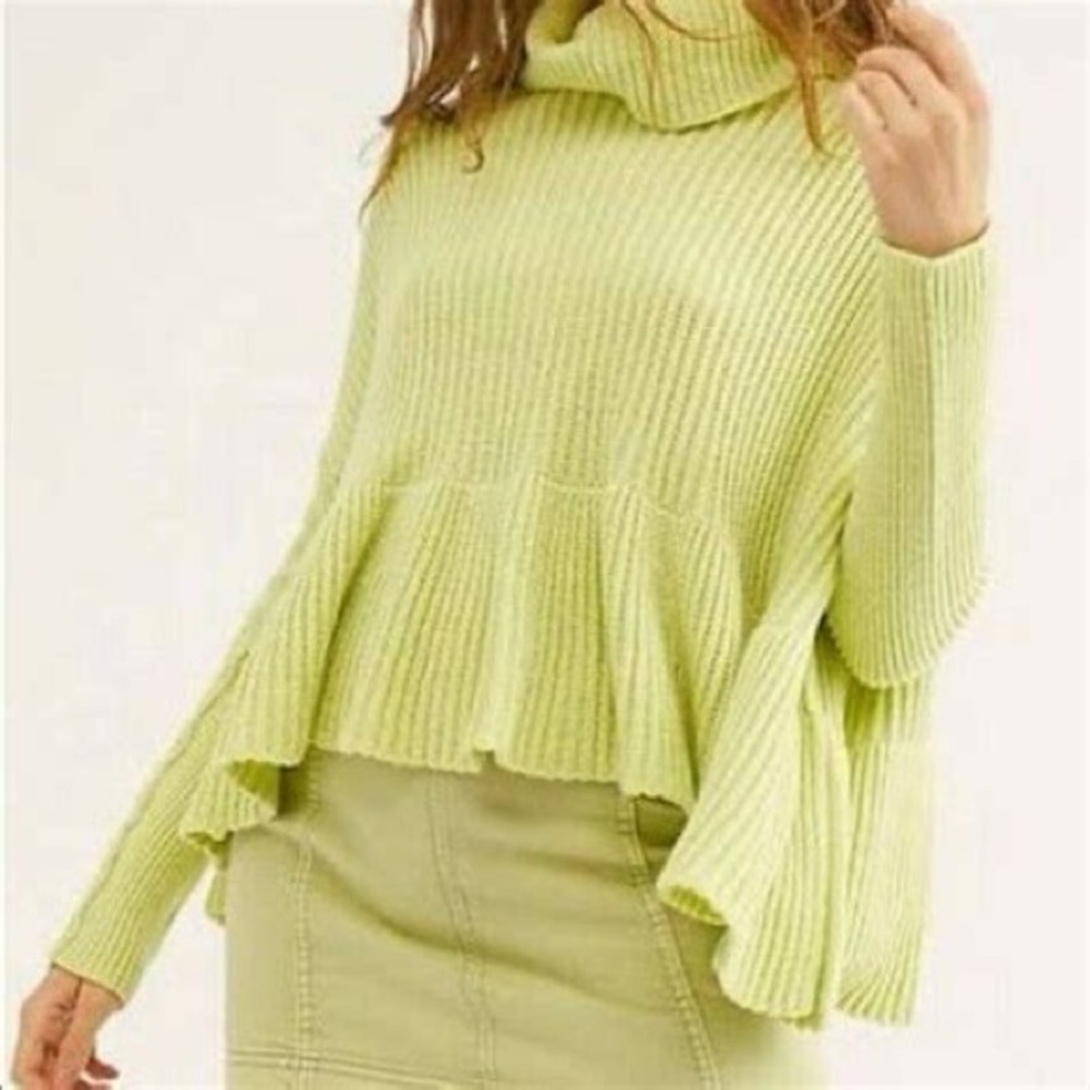 Free People Light Green Cowl Neck Oversized Sweater XS